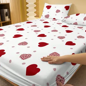 3-Piece Heart Pattern Bedding Set, Modern Style Fabric Sheet & Two Pillowcases, Soft Anti-Wrinkle Breathable, Home Decor