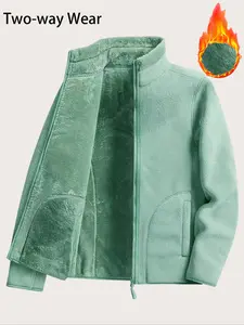 Women's Fitted Reversible Long Sleeve Fleece Jacket, Fabric, Comfortable Polar Fleece Coat for Fall & Winter, Casual Weekend Wear, Daily Use, Casual Fashion Zipper