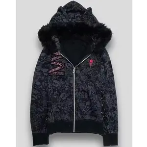 Millennium Subculture Astringent Ancient Cat Ear Skull Hooded Personalized Outerwear Punk Autumn Zipper Jacket for Adolescent