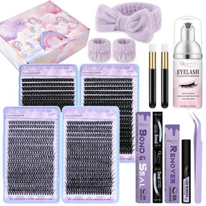 Eyelash Extension Kit, 1 Set Including Eyelashes & Glue & Eyelash Bond & Glue Remover & Cleaning Tools & Headband & Wrist Strap & Eyelash Brush, Eye Makeup Tool