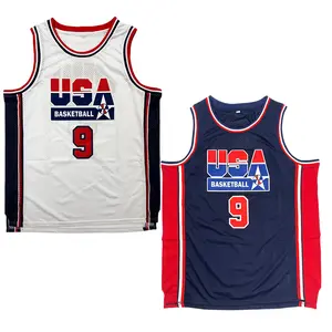 Kids's Basketball jersey 1992 USA 9# Sewing embroidery cheap high-quality outdoor sportswear Mesh breathable Hip-hop indoor basketball court Sports running training clothes Blue White 2025 summer