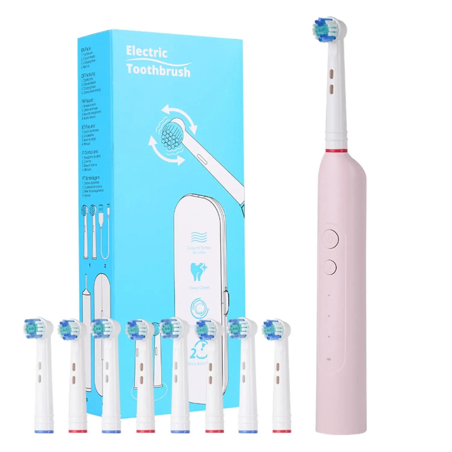 Electric Toothbrush With 8 Counts Replaceable Brush Heads, 1 Box Waterproof Sonic Toothbrush, USB Rechargeable Toothbrush For Adults, Toothbrush Battery Operated