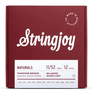 Stringjoy 11-52 12-String Super Light Gauge Naturals - Phosphor Bronze Acoustic Guitar Strings