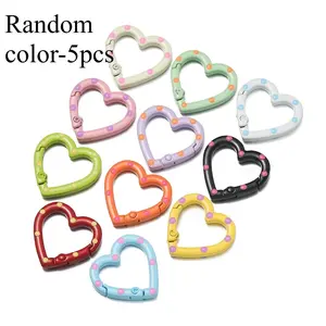 5pcs/lot Metal Heart Ring Spring Clasp Carabiner 25mm Keychain Clips Hook Dog Chain Diy Jewelry Buckle Connector Supplies