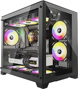 GIM Micro ATX PC Case with 2 Tempered Glass Panels Mini Tower Gaming PC Case Micro ATX Case with 2 Magnet Dust Filters, Gaming Computer Case with USB3.0 I/O Port, Black Without Fans