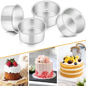 Set of 4 Cake Pan, Aluminum Alloy Baking Round Cake Pans Tins Bakeware for Birthday Wedding, Leak-proof & Easy Clean, Mirror Finish & Easy Releasing, 4 Inch Cake Molds