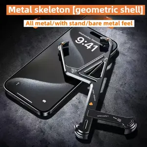 Luxury Aluminum Alloy Frameless Case For iPhone 16 Pro 13 14 15 Pro Max Plus Metal Holder Lrregular Removable Shockproof Cover