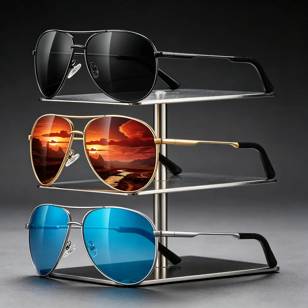 Pack of 3 Polarized Aviator Sunglasses for Men - UV-Protective Driving & Fishing Eyewear for Outdoor Enthusiasts (Motorcycle Protective Gear)
