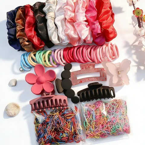 Elastics Hair Accessories Set, Hair Scrunchie & Hair Claws & Hair Ties, Practical Elegant Hair Accessories for Women & Girls, Scrunchies