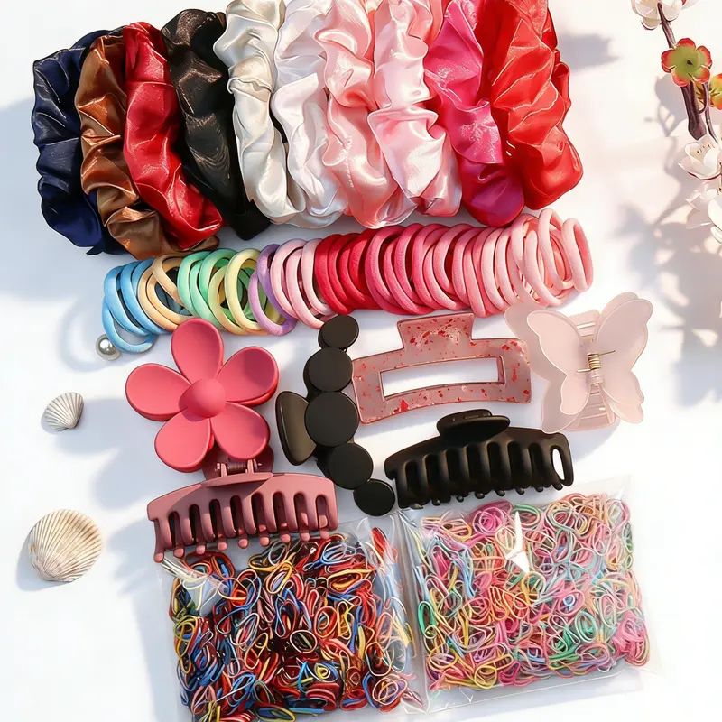 Elastics Hair Accessories Set, Hair Scrunchie & Hair Claws & Hair Ties, Practical Elegant Hair Accessories for Women & Girls, Scrunchies