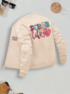 Women's Casual Letter Print Jacket, Zipper Closure, Pockets, Fitted Design, Fall & Winter Fashion, Daily Wear Outerwear