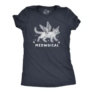 Womens Meowgical T Shirt Funny Magical Cat Unicorn Pet Kitty Lover Graphic Tee Funny Womens T Shirts Cute Vintage Fashion Casual Ladies T-Shirt Gift Unicorn Tops for Women Funny Cat Top Women's Novelty Tees Navy