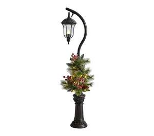 Nearly Natural 5' Holiday Decorated Lamp Post with Greenery