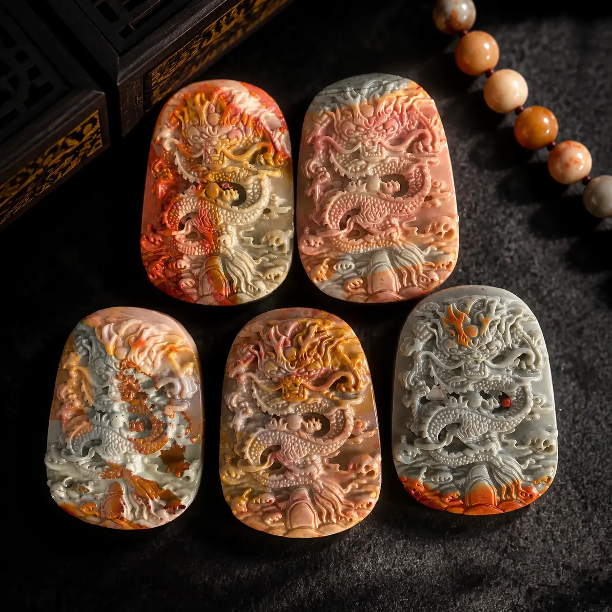 Alashan Agate Dragon Talisman Charm - Polished Natural Carved Gemstone Elastic Beaded Bracelet, Grounding Lucky Energy 1-Size DIY Jewelry Wrist Accessory, Fit