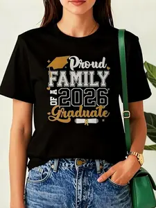 Women's 2026 Graduate Senior Class T-Shirt - Unisex Short-Sleeve Crew Neck, 2025 Summer 180G Pure Fabric, Digital Print Proud Family Design, Vintage Style Regular Fit All-Season Comfortable Top