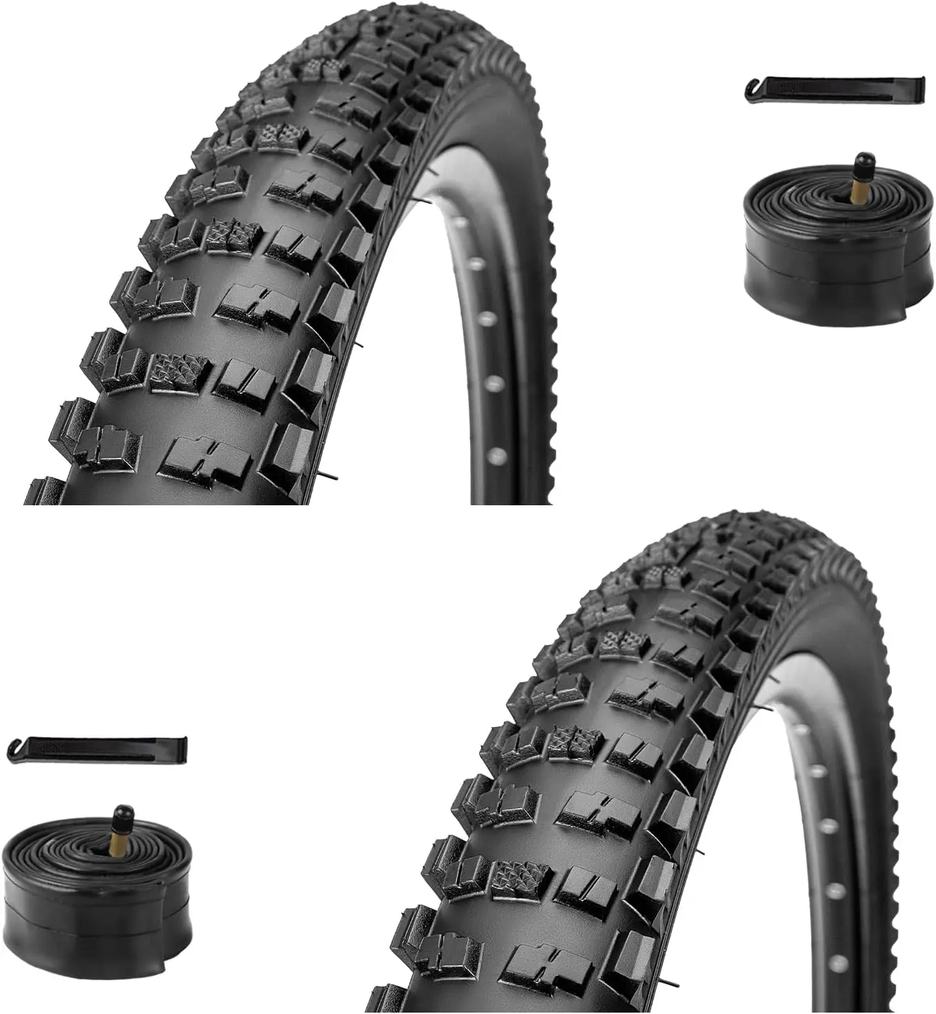 Mountain Bike Tires Set: 2-Pack 16/20/24/26x2.125 inch Folding Replacement High-Density Bicycle Tires and Pair Inner Tubes with Tire Levers Compatible with MTB Off-Road Bike