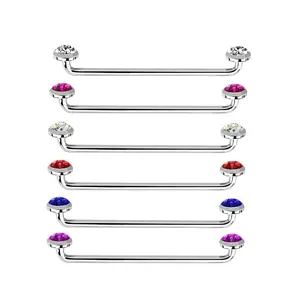 14G Internally Threaded Staple Surface Barbell With 5mm Titanium Tops Flat Bezel Set Ferido Multi Gems Surface Tragus Surgical Steel Piercing Jewelry