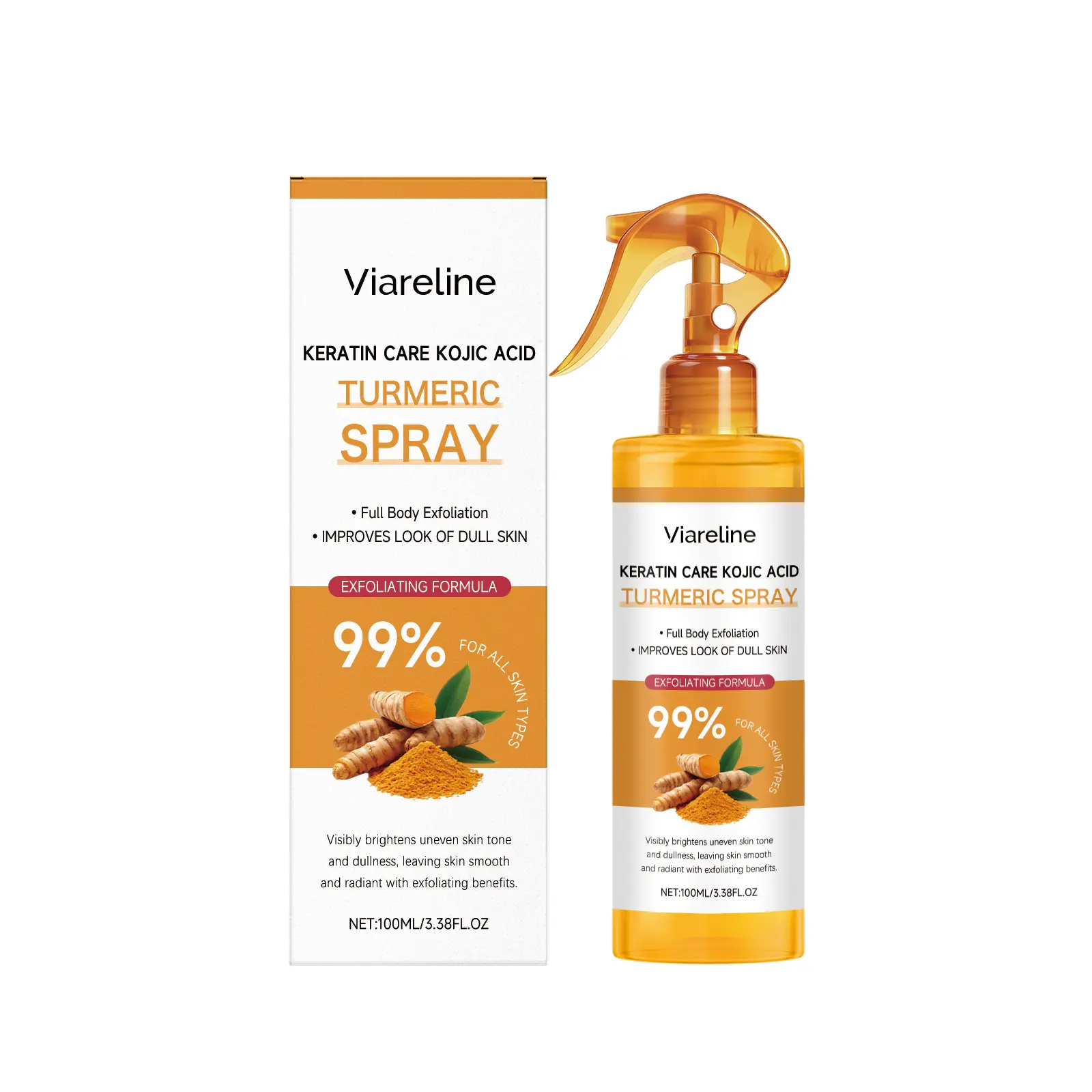 Kojic Acid & Turmeric Exfoliating Spray, Body Exfoliant,BodyExfoliator, Moisturizing Body Cleanser, Gentle Skin CareforMost Skin Types Including Sensitive Skin