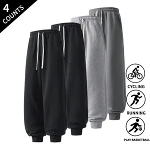 4-Pack Men’s Straight-Leg Cuffed Joggers, Soft & Comfortable, Drawstring Waist, All-Season Street Pants