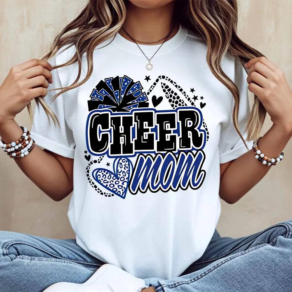 Cheer Mom Cheerleading Pom Pom Heart Design T Shirt Women Casual Short Sleeve Top