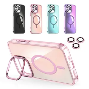 for iPhone 16 Pro Max Case Compatible with Magsafe, Upgraded Camera Lens Protection, Fluorescent Colorful Translucent Matte Case with Camera Stand for iPhone 12 13 14 15 Pro Max
