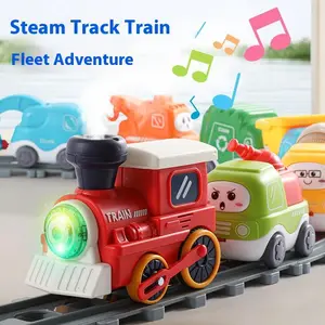 Educational Magnetic Train and Truck Combination Set - Electric Spray Steam Locomotive - 360° Rotating Engineering Vehicle - DIY Track and Truck Assembly Options, Interactive Preschool Toy Gift, Suitable for Birthdays and Holidays.