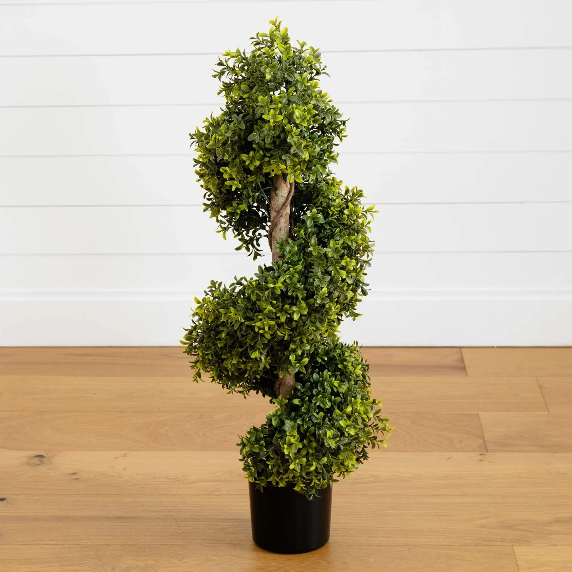 33" Tall Artificial Boxwood Spiral Topiary Tree - 33 Inches Compact Spaces Decor, Rustic Look Twisting Greens Indoor-Outdoor Low-Maintenance Faux Home Decor Plant, Balcony, Office
