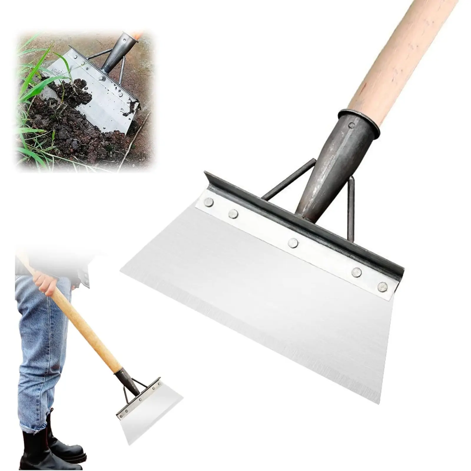 Garden Flat Shovel - Floor Scraper, Multifunctional Garden Cleaning Shovels, Heavy Duty Floor Scrapers,Metal Weeding Scraper for Lawn Edging, Snow Ice Removal,Snow Ice Scraper, Durable Metal Shovel