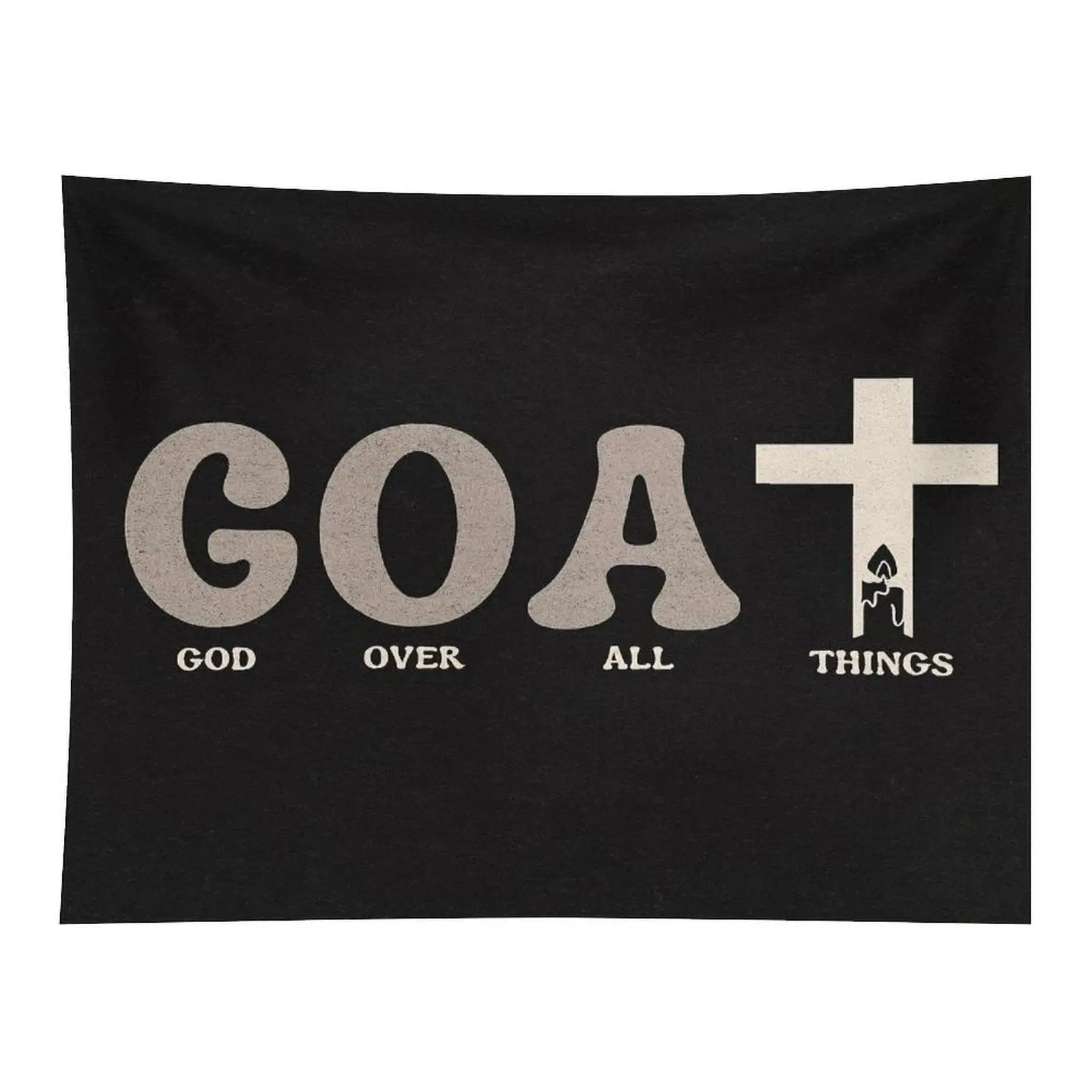 GOAT God Over All Things Fabric Tapestry, Black Christian Cross Motif Wall Decor for Unique Room Styling