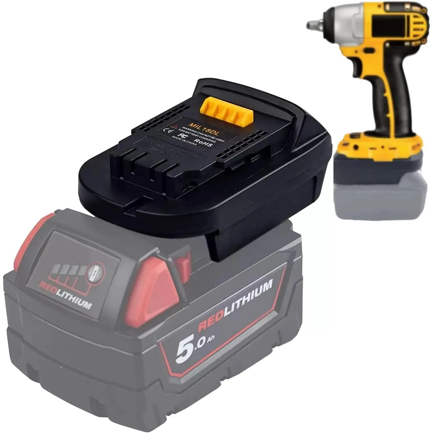MIL18DL Power Tool Battery Adapter - M18 to 20V Conversion Adapter for Hardware Drills, ABS Construction, Heavy-Duty Protection, High-Temp Resistance, Versatile Compatibility with Power Tool Batteries