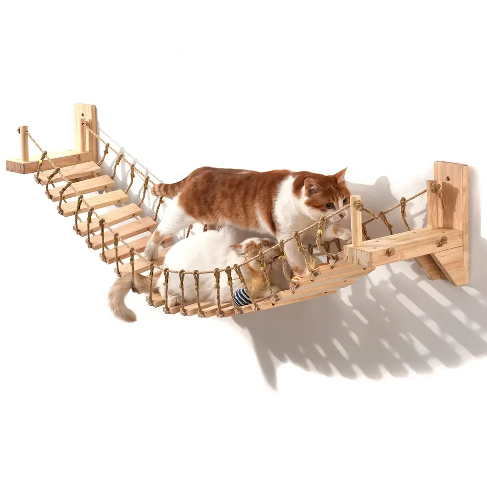 Wall cat suspension bridge ledge solid wood pet furniture cat bridge wall mounted cat perch hammock tree cat climbing frame cloud frame board suitable for cats to climb #SummerSale