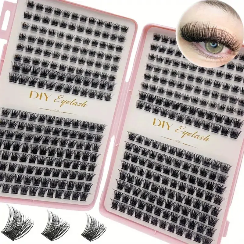 D Curl Dense False Eyelashes for Lash Extensions, 384pcs/box Natural Look Eyelashes Extensions, Mixed Cluster Fake Eyelashes for Daily and Party Makeup, Black, DIY Eyelash Extensions, Artificial Lashes, Mixed Individual Lashes, Cosmetic False Lashes