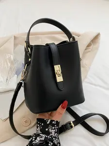 versatile bucket bag, Stylish bag, adjustable shoulder strap, metal buckle decoration, one-shoulder and crossbody dual-purpose bag, versatile daily, commuter mobile phone bag, suitable for office workers