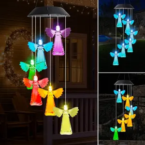 28" LED Solar Wind Chime, Color Changing Solar Angel Wind Chimes Mobile  Wind Chime for OutsideHome Garden Decoration