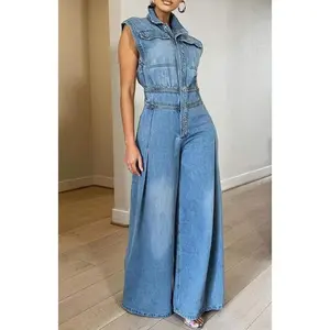 Wide Leg Denim Jumpsuit