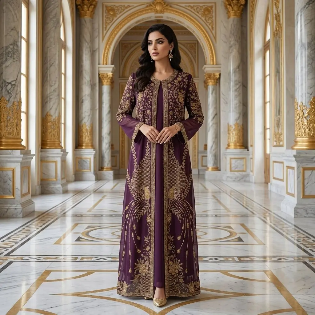 Luxury Hand Beaded Open Front Abaya | Elegant Dubai Kaftan Maxi Dress for Eid & Weddings