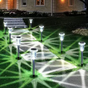 Solar Outdoor Lights, 10 Pack  Stainless Steel Solar Stake Lights for Pathway Garden Yard Path Walkway Driveway Lawn Patio Outside Decor, Cool White