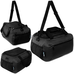 18" Wholesale Duffel Bag in Black with 2 Compartments & Mesh Side Pockets - Bulk Case of 24