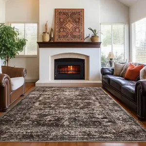 Washable Vintage Faux Wool Throw Bedroom Rug, 0.3 In Low Pile & Non-Slip Indoor Floor Carpet For Home Office, Kids Room, Bedside, Black, Light Grey, Dark Grey, Brown, 4x6, 5x7, 6x9, 8x10, 9x12 Feet