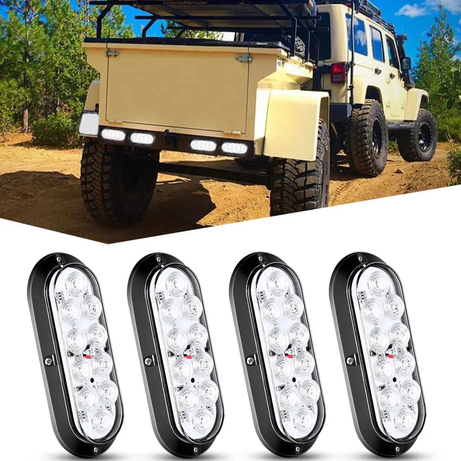 Nilight 6-Inch Oval LED Trailer Tail Lights (4PCS) - 10x3030 LEDs, ABS/PC Lens, Dual Modes, IP67 Rated, LED Backlights, Upgraded White Lights for Horse/Travel Trailers, Tractors
