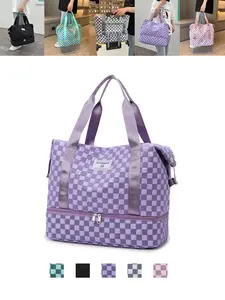2026 Fall New Chessboard Pattern Large Capacity Travel Bag, Colorblock Bag, Style Duffle Bag, Travel Duffle Bag, Outdoor Sports Gym Backpack, Waterproof Lightweight Luggage, Easy Carry, Travel Essentials Carryall