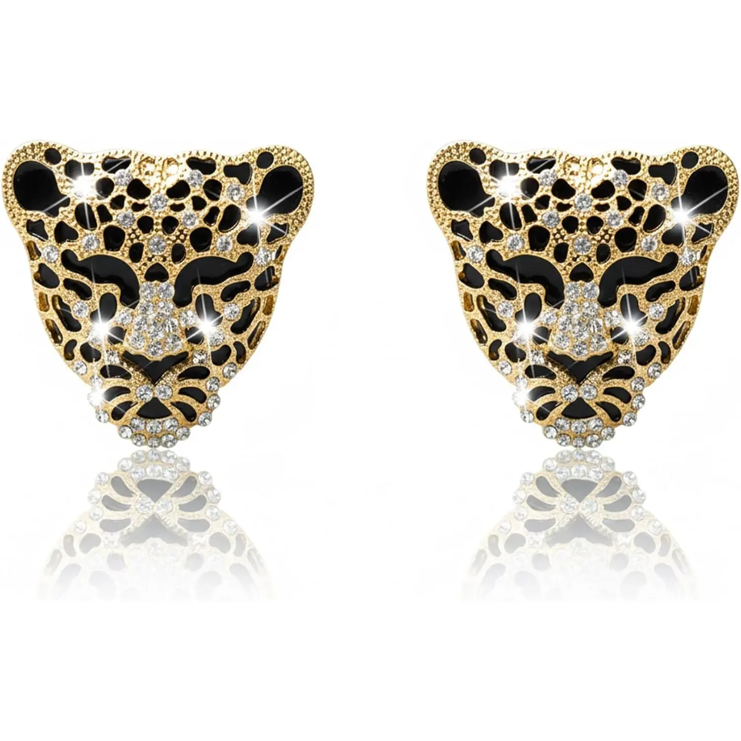 2pcs Bling Leopard Car Air Freshener Vent Clip, Black and Gold Cheetah Print Car Accessories, Sparkly Rhinestones Car Decor for Women