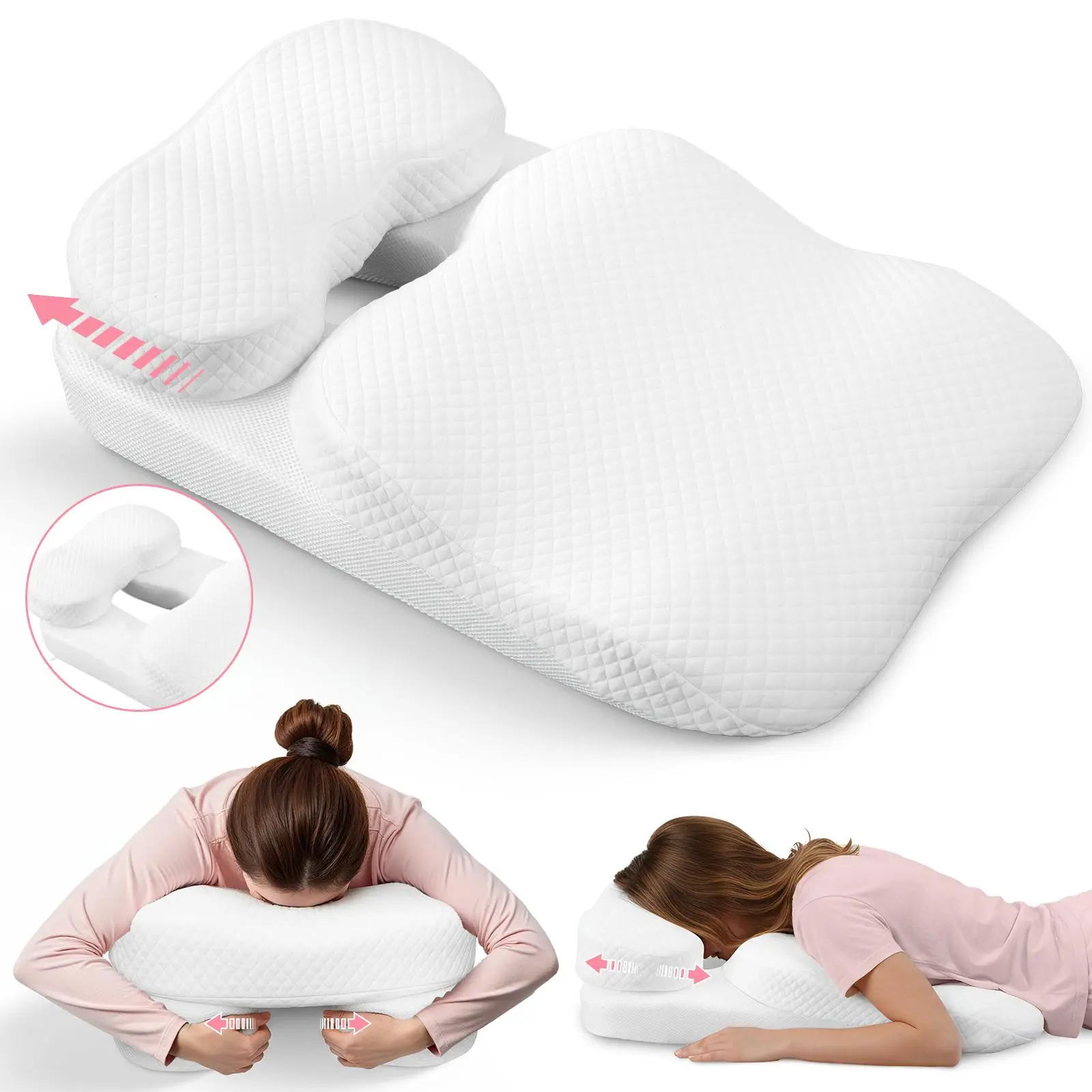 Ergonomic Memory Foam Pillow for Stomach & Side Sleepers, Adjustable Neck Support Cushion with No-Pressure Hand Design, Breathable Reading Pillow, Adjustable Neck Support Reading Pillows