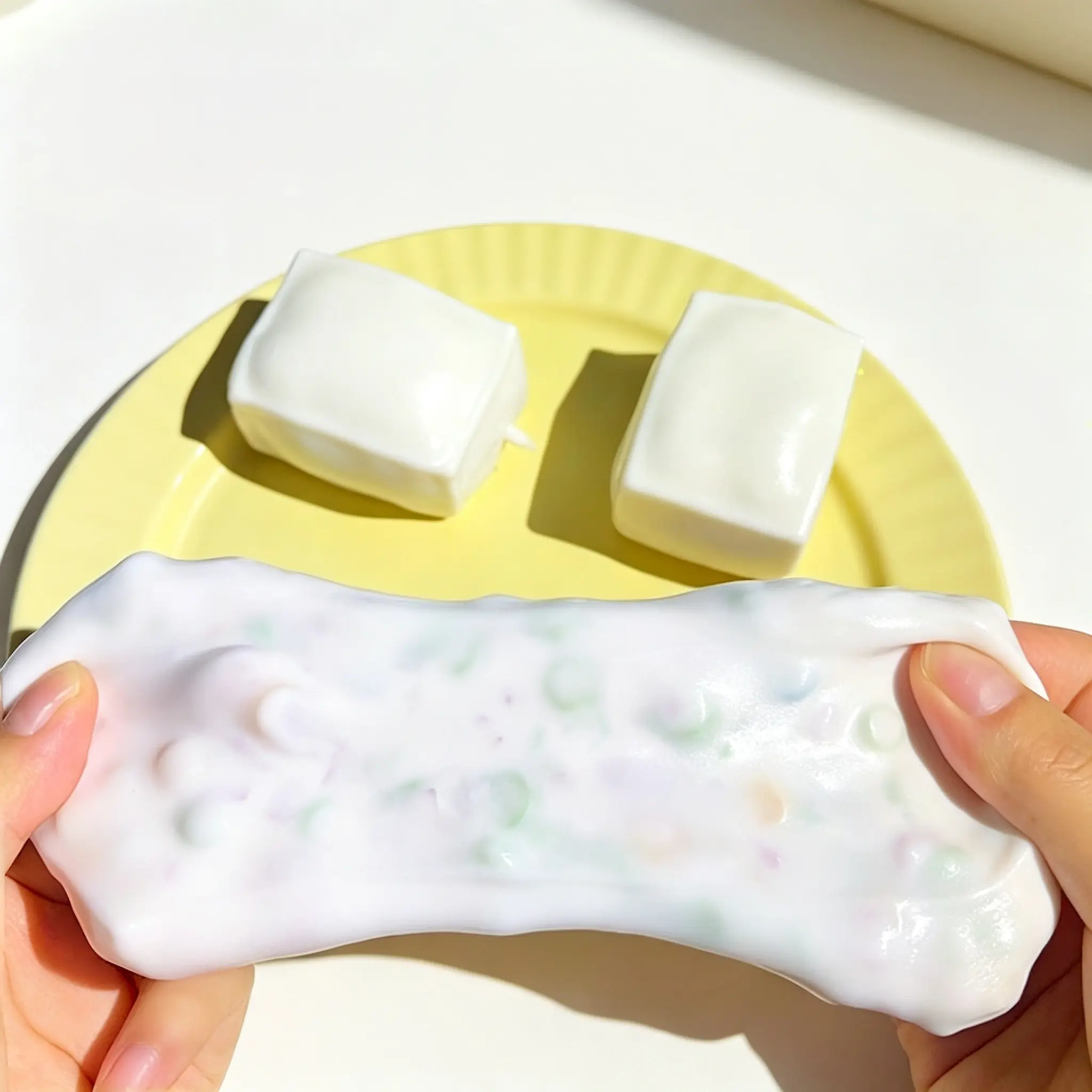 [Crunchy Tofu Squishy] ASMR Tofu shape Squishies Toy Stress Relief Fidget Toy - Handmade DIY Squishy