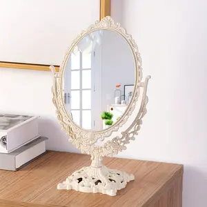 1pc Retro Style Double Sided Mirror, Rotating Vanity Mirror Makeup Mirror, Bedroom Desk Princess Mirror, Desktop Small Mirrors, Makeup Accessories, Decorative Furniture