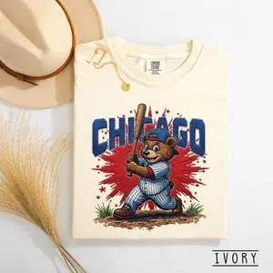 Chicago Baseball T-shirt, Embroidered Look Bear Graphic Tee, Faux Embroidery Cubs Fan Gift, Retro Sports Sweatshirt, Vintage Baseball 2026