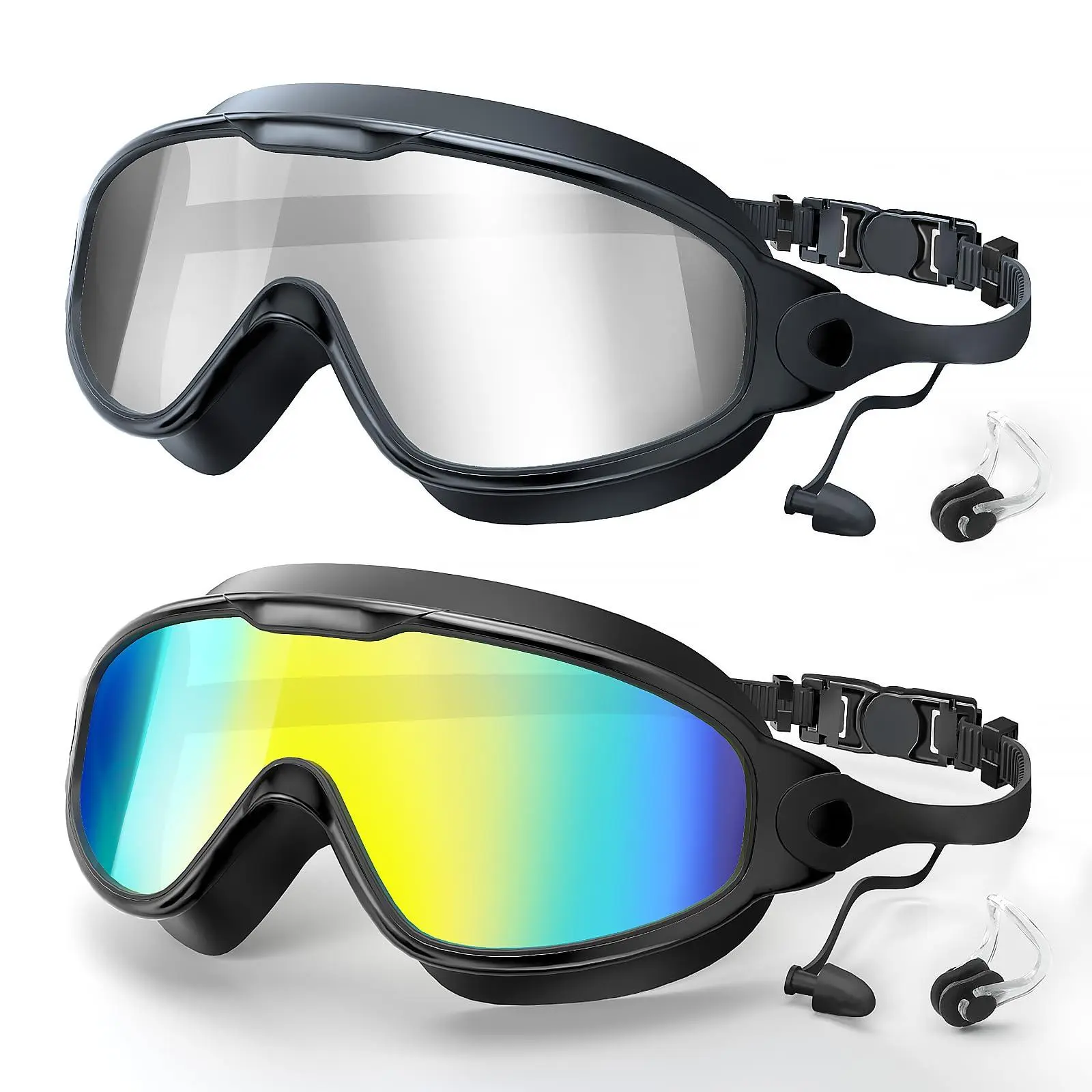 GMOX 2-Pack 180° Ultra Wide Angle Adjustable Swim Goggles for Adults, Anti-Fog, Anti-UV, Waterproof, Durable Silicone Construction, Cool Summer Gift, Outdoor Water Sports Accessories, Adjustable Swim Swimming Goggles