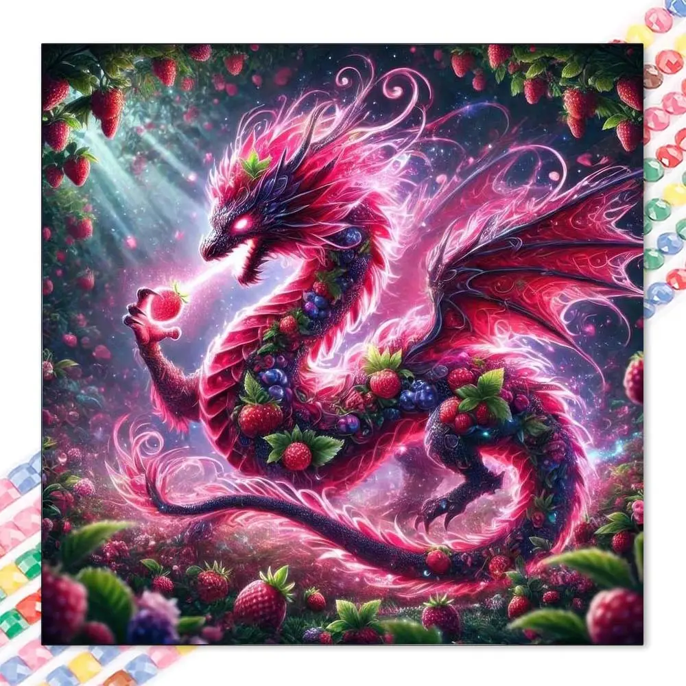 1 set of DIY diamond painting kit, 5D diamond art kit, DIY decoration with dragon, fruit, and light. Mosaic, diamond art, DIY art home decoration.