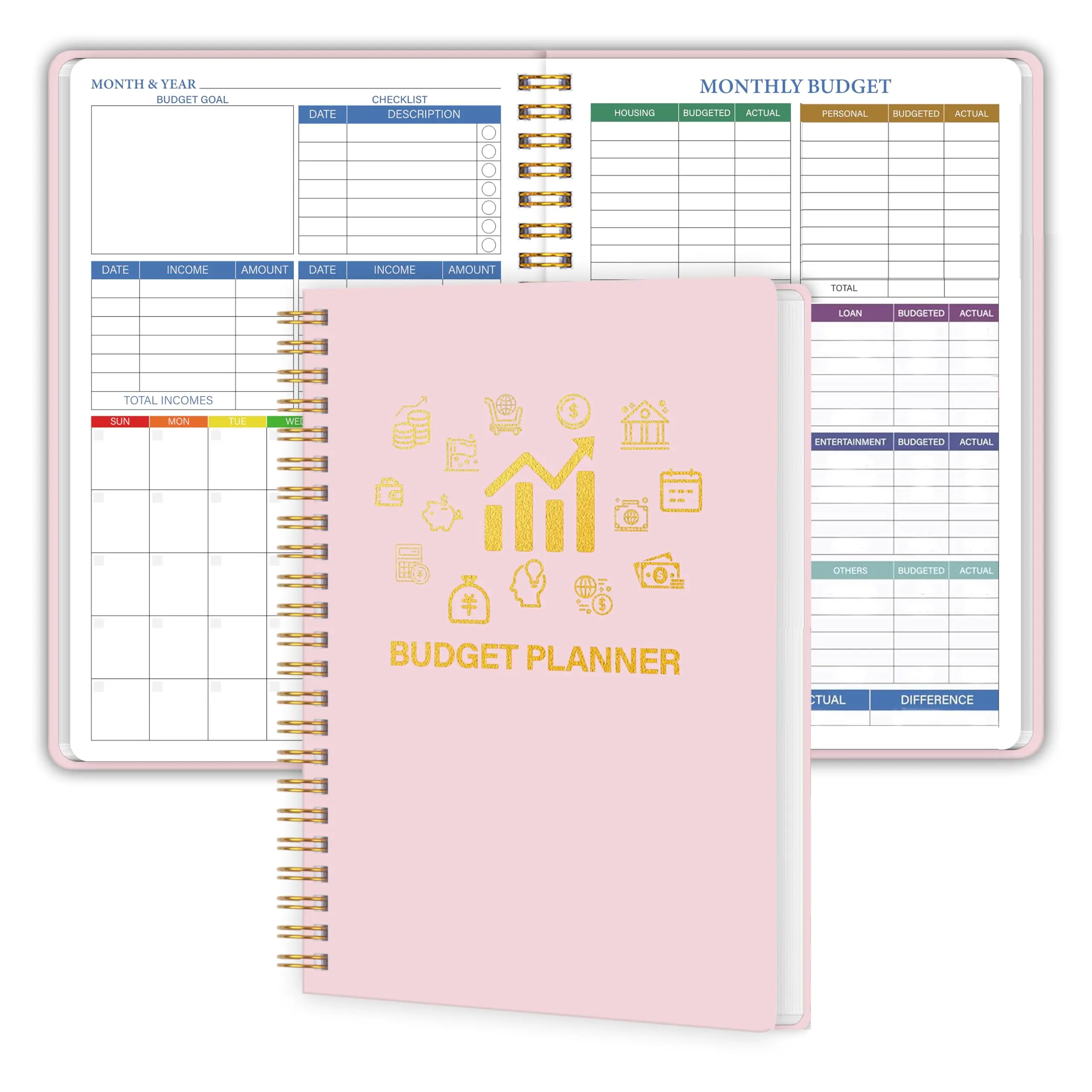 A5 Budget Planner - 14-Month Expense Tracker Notebook, Pink Cover Monthly Bill Organizer, Anytime Start Calendar for Office Use, Finance Checklist, Budgetplanner