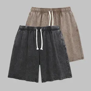 2-Pack Unisex Acid Washed Sweat Shorts 260G Cotton Athletic Elastic Waist Drawstring Gym Workout Jogger Pants with Pockets Premium Comfort Softness Functional Adjustable Design